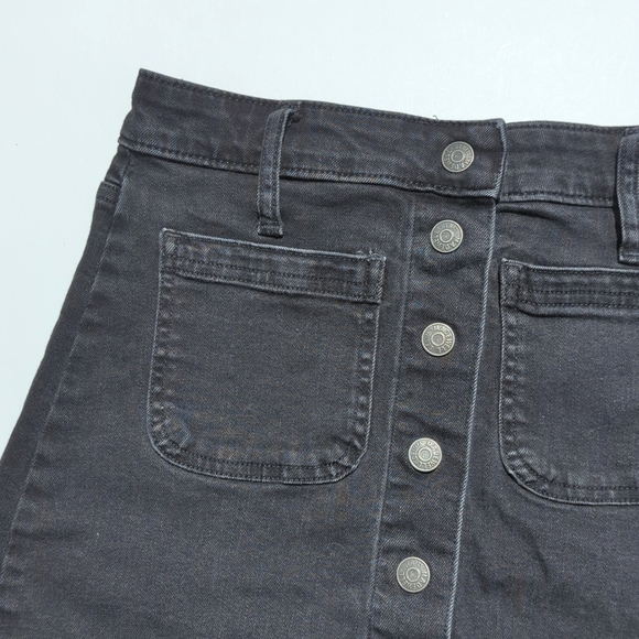 Madewell High Waisted Black Wash Button Front A-Line Denim Jean Mini Skirt 25 - Picture 2 of 11